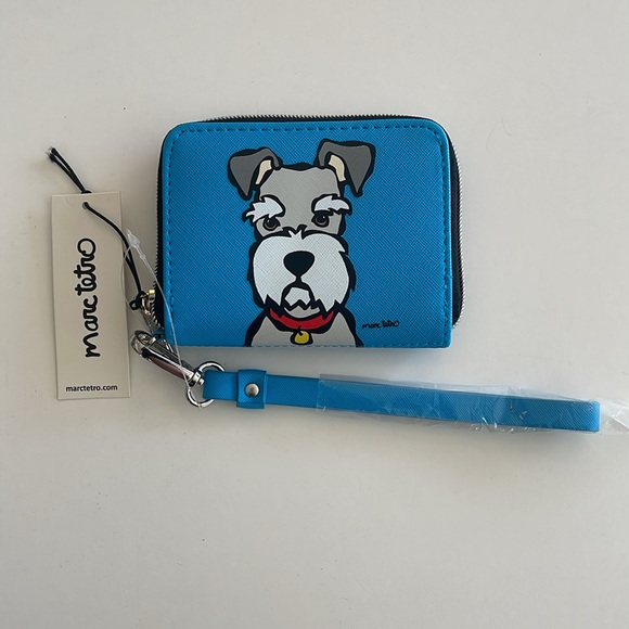 Marc Tetro Schnauzer Blue Synthetic Saffiano Zip Around Wallet/Wristlet NWT - Picture 2 of 7